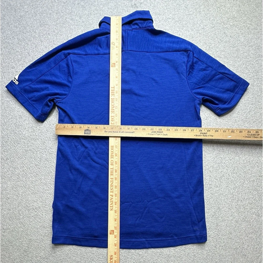 Adidas Polo Shirt Mens Small Blue Football Horse Logo Short Sleeve Athletic